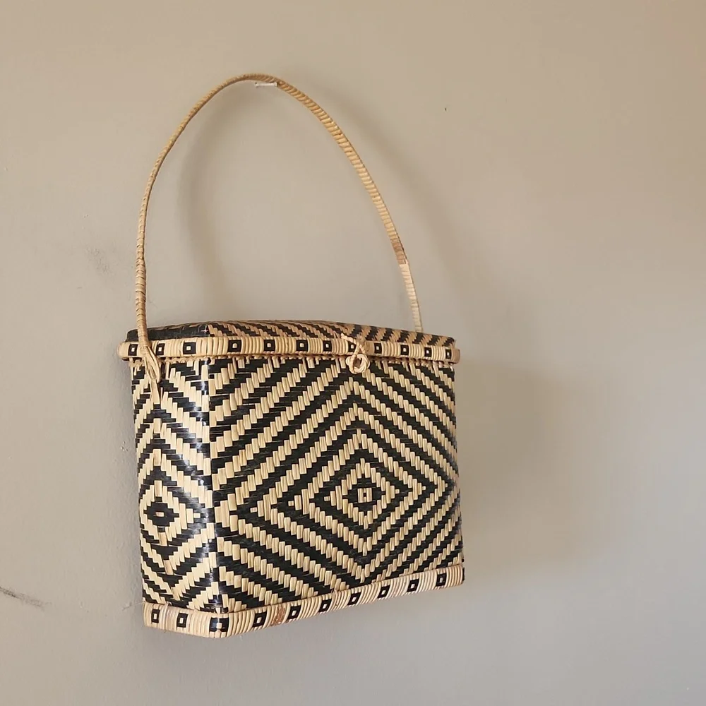 Anthropologie Wicker woven geometric handbag - Picture 3 of 9